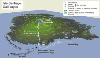 Figure 2. Darwin’s route on Isla Santiago (formerly James Island)